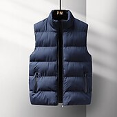 voordelige Gilets-Voor heren Winterjas Winterjack Puffervest Vest Gewatteerd vest Cardigan Casual Kamperen&amp;Wandelen Winter Zak Polyester Winddicht Warm Vrijetijdsschoenen Effen / effen kleur Opstaande boord Zwart Rood