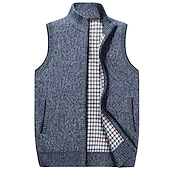 cheap Men&#039;s Cardigan Sweater-Men&#039;s Sweater Vest Cardigan Sweater Zip Sweater Fleece Sweater Knit Solid Color Classic &amp; Timeless Clothing Apparel Winter Lake blue Wine M L XL