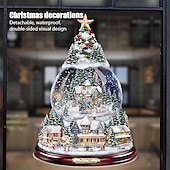 billiga Klistermärke-jul fönster klistermärken träd vinter girlander fönster klistermärken heminredning kristall träd jultomten snögubbe roterande skulptur dekorationer avtagbar pasta