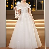 preiswerte Kleider für die Blumenmädchen-kinderkleidung Mädchen Blumenmädchen Kleid Party Kleid Feste Farbe Kurzarm Hochzeit Party Besondere Anlässe Prinzessin Polyester abendkleider Blumenmädchenkleid Sommer Frühling 3-12 Jahre Wei