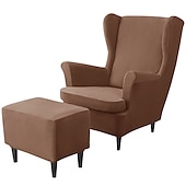 billiga Fåtöljskydd och armlöst stoltäckning-vingstolsöverdrag set vinrött stretch wingback stol överdrag och ottomansk överdrag, sammet wing rygg stolsöverdrag maskintvättbar fåtölj stolsöverdrag för strandmon stol