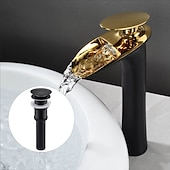 cheap Bathroom Sink Faucets-Waterfall Bathroom Sink Mixer Faucet Tall, Mono Wash Basin Single Handle Taps Deck Mounted, Washroom with Hot and Cold Hose Monobloc Vessel Water Brass Tap