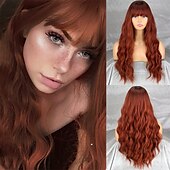 abordables Perruques Synthétiques Sans Bonnet-longue perruque vert foncé avec une frange ombre perruque verte bouclée pour les femmeslongue perruque cosplay vert foncé synthétique naturel à la recherche de perruques quotidiennes et de fête de