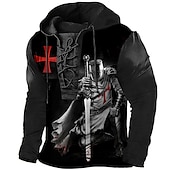 cheap Men&#039;s Lace Up Hoodie-Men&#039;s Knights Templar Cross Hoodie Hoodies Sweatshirt Pullover Hoodie Sweatshirt Long Sleeve Hooded Sweatshirt Hooded Streetwear 3D Print Party Causal Black Blue Lace up Print Spring &amp;  Fall Designer