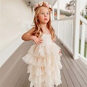 ieftine Rochii Fata cu Flori-Rochie de fată florareasă lungă până la podea pentru prima comunie rochie drăguță de bal din bumbac cu dantelă cu fustă petală potrivită pentru vârstele 3-16 ani rochie care impresionează
