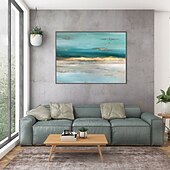 billiga Abstrakta målningar-handgjord oljemålning duk väggkonst dekor abstrakt kniv målning sjölandskap grön för heminredning rullad ramlös ramlös ingen sträckmålning