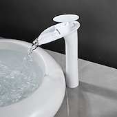cheap Bathroom Sink Faucets-Waterfall Bathroom Sink Mixer Faucet Tall, Mono Wash Basin Single Handle Taps Deck Mounted, Washroom with Hot and Cold Hose Monobloc Vessel Water Brass Tap