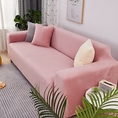 baratos Cobertura de Sofa-capa de sofá elástica espessa de pelúcia elástica sofá secional poltrona loveseat 4 ou 3 lugares em forma de l cinza macio durável lavável
