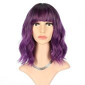 baratos Perucas de festa-Peruca Curta Loiro com Mechas Rosas Perucas com Franja Peruca Bob Cacheada e Ondulada Sintética com Comprimento até os Ombros para Meninas Fantasias de Halloween e Festas de Cosplay