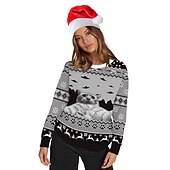 abordables Sudaderas y sudaderas con capucha divertidas-Papá Noel Gato Hombre de pan de jengibre Suéter de navidad Sudadera Hombre Mujer Navidad Navidad Carnaval Mascarada Nochebuena Adultos Fiesta Navidad Poliéster Cima