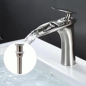 voordelige Klassiek-waterval badkamer wastafel mengkraan, mono wastafel enkele handgreep wastafelkranen met warme en koude slang monobloc vat water messing kraan badrandcombinaties