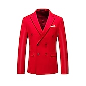 preiswerte Herren Klassische Blazer-Herren Jacke Blazer Sakko Hochzeitsfeier Business-Kleidung Frühling Herbst Feste Farbe Doppelreihiger Verschluss Blazer Schwarz Weiß Rosa Rot