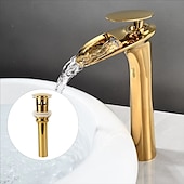 cheap Bathroom Sink Faucets-Waterfall Bathroom Sink Mixer Faucet Tall, Mono Wash Basin Single Handle Taps Deck Mounted, Washroom with Hot and Cold Hose Monobloc Vessel Water Brass Tap