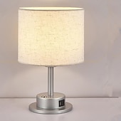 baratos candeeiro de mesa e chão-candeeiro de cabeceira com porta usb - candeeiro de mesa de controlo tátil para quarto candeeiro de cabeceira de madeira com abajur redondo de tecido de linho para sala de estar, dormitório, escritório em casa (lâmpada de led incluída)