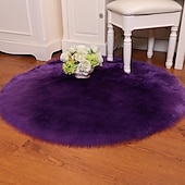 abordables tapis salon et chambre-Tapis en peluche doux coussin de chaise de couleur unie coussin de couverture de chevet de chambre à coucher tapis rond
