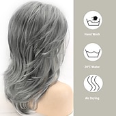 economico Parrucche trendy sintetiche-parrucche grigie lunghe a strati per le donne parrucche ondulate d&#039;argento parrucca di capelli sintetici naturali per l&#039;uso quotidiano delle feste parrucche per feste di natale