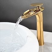 cheap Bathroom Sink Faucets-Waterfall Bathroom Sink Mixer Faucet Tall, Mono Wash Basin Single Handle Taps Deck Mounted, Washroom with Hot and Cold Hose Monobloc Vessel Water Brass Tap