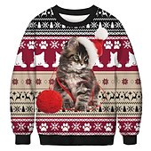 abordables Sudaderas y sudaderas con capucha divertidas-Papá Noel Gato Hombre de pan de jengibre Suéter de navidad Sudadera Hombre Mujer Navidad Navidad Carnaval Mascarada Nochebuena Adultos Fiesta Navidad Poliéster Cima