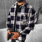 economico camicie di flanella-Per uomo Camicia di flanella Giacca camicia Sopracamicia Tartan Natale Streetwear Nero Rosso Blu marino Verde Manica Lunga Collo ripiegato Autunno &amp; Inverno Abbigliamento
