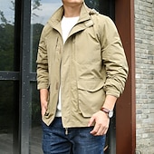 abordables Chaquetas Cargo-Hombre Chaqueta ligera Chaqueta de verano Chaqueta utilitaria Chaqueta tipo cargo Exterior Vacaciones Templado Bolsillo Otoño Invierno Plano Moda Ropa de calle Con Capucha Regular Negro Caqui Azul