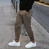 levne Kalhoty chinos-Pánské Běžec Kalhoty Kalhoty chinos Chino kalhoty Kostkované společenské kalhoty Kapsy Pléd Pohodlné Prodyšné Denní Dovolená Jdeme ven Šik ven stylové Khaki