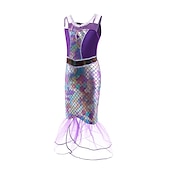 abordables Disfraces de Niña-Niños Chica Vestido Sirena Sin Mangas Rendimiento Disfraz Algodón Vestido de cambio Verano Primavera 3-6 años de edad Azul Piscina Morado