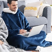 cheap Kigurumi Pajamas-Adults' Oversized Hoodie Blanket Wearable Blanket With Pocket Solid Color Onesie Pajamas Flannel Cosplay For Men and Women Carnival Animal Sleepwear Cartoon Festival / Holiday Costumes