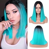 economico Parrucche trendy sintetiche-ombre bluastro parrucca verde ondulata lunga parte centrale parrucca teal blue wig resistente al calore capelli sintetici sirena parrucche per le donne festa di natale parrucche