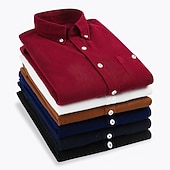cheap Men's Button Up Shirts-Men's Dress Shirt Button Down Shirt Collared Shirt Corduroy Shirt Plain Party Hiking Blue Wine Sea Blue Black Long Sleeve Turndown Winter Clothing Apparel Warm