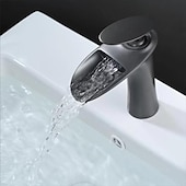 voordelige Klassiek-waterval badkamer wastafel mengkraan, mono wastafel enkele handgreep wastafelkranen met warme en koude slang monobloc vat water messing kraan badrandcombinaties