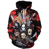 abordables Sudaderas con capucha para hombre-Wishine sudaderas con capucha unisex impresión digital 3d película de terror payaso sudadera pulóver top negro xl tops de calavera