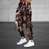 baratos Calças Desportivas-Homens Calças Esportivas Corredor Calças Com Cordão Bolsos laterais Cintura elástica Estampas Abstratas Conforto Respirável Esportes Casual Diário Misto de Algodão Felpudo Roupa de rua Designer Preto