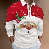 voordelige Kerstman-outfit-kerst heren kerstman 3d rits polo golf kerstman turndown wijn wit+rood rood+legergroen+wit zwart wit 3d print straat casual lange mouw rits print kleding kleding modeontwerper
