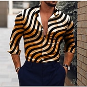 economico Geometrica-Per uomo A righe Motivo Geometrico Camicia Camicia con Bottoni Manica Lunga Festa Designer Casual Vacanza Quotidiano Ferie Colletto Colletto a Camicia Nero Giallo Rosso Viola