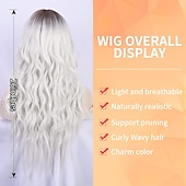 baratos Perucas Sintéticas sem Touca-peruca branca ombre perucas longas onduladas com franja para mulheres peruca loira platina longa perucas de cabelo sintético resistente ao calor de aparência natural para peruca de festa diária 26