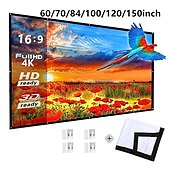 cheap Projector Accessories-Projector Screen 4K Movie 16:9 HD 60 72 84 100 120 150 inch Foldable and Portable Anti-Crease Indoor Outdoor Projection Video for Home Party Office  Classroom World Cup Game
