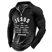 billiga Vintage Polo herr-Herr Jesus Christian Pikétröjor med dragkedja Golftröja Långärmad Polotröjor Skjortor med krage Vintage Ledigt Semesterkläder Festivalkläder Festkläder 3D-utskrift Quarter Zip Polo Vin Blå Mörkgrön