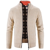 preiswerte Herren Strickjacke-Herren Pullover Strickjacke Zip Pullover Reißverschluss Pullover Jacke Fleece Pullover Stricken Feste Farbe Ständer Essential Casual Bekleidung Winter Schwarz Burgunderrot S M L