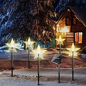 abordables luces navideñas al aire libre-Luces de camino de copos de nieve de Navidad decoraciones exteriores luces paisajísticas solares a prueba de agua LED lámpara en forma de copo de nieve de Navidad para decoración de hogar fiesta