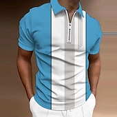 abordables Polo géométrique pour homme-Homme Rayé Polos à zip Chemise de golf Manche Courte Polos Chemises à Col Vêtement décontracté de travaile Vêtements de travail Tenue formelle Vêtements de festival Impression 3D Polo à fermeture