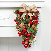 abordables Couronnes, Guirlandes &amp; Décorations-couronne de Noël en rotin pour porte d&#039;entrée, décoration murale, boule, pendentif d&#039;arbre à l&#039;envers, décoration créative, mise en page de scène de fenêtre, arc, porte suspendue