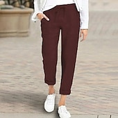 abordables Pantalon en coton et lin-Femme Pantalon short capri Bouffant Imitation Lin Couleur Pleine Bouffant Cheville Taille médiale basique Décontractées du quotidien Noir Vin S M Eté Printemps &amp; Automne