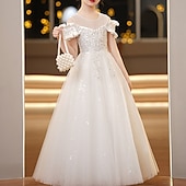 preiswerte Kleider für die Blumenmädchen-kinderkleidung Mädchen Blumenmädchen Kleid Party Kleid Feste Farbe Kurzarm Hochzeit Party Besondere Anlässe Prinzessin Polyester abendkleider Blumenmädchenkleid Sommer Frühling 3-12 Jahre Wei