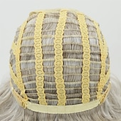 abordables perruque plus âgée-perruques courtes bouclées grises pour les femmes blanches argent blanc mélangé brun perruque bob ondulé avec une frange perruque de remplacement de cheveux synthétiques perruques de fête de noël