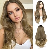 economico Parrucche trendy sintetiche-ombre bluastro parrucca verde ondulata lunga parte centrale parrucca teal blue wig resistente al calore capelli sintetici sirena parrucche per le donne festa di natale parrucche