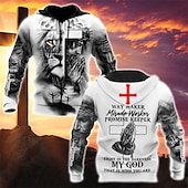 abordables sudaderas con capucha 3d para hombre-Hombre León Caballeros templarios Sudadera Sudaderas Sudadera Con Capucha Manga Larga Sudadera con capucha Con Capucha Ropa de calle Impresión 3D Diario Deportes Gris Estampado Primavera &amp; Otoño