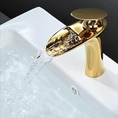 voordelige Klassiek-waterval badkamer wastafel mengkraan, mono wastafel enkele handgreep wastafelkranen met warme en koude slang monobloc vat water messing kraan badrandcombinaties