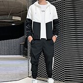 cheap Basic Tracksuits-Men&#039;s Tracksuit Sweatsuit Jogging Suits Black Blue Green Hooded Color Block Pocket 2 Piece Sports &amp; Outdoor Daily Sports Cool Sportswear Casual Fall Spring Clothing Apparel Hoodies Sweatshirts  Long