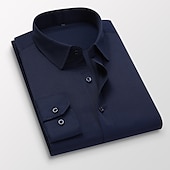 preiswerte Businesshemden für Herren-Herren Oberhemd Kragenhemd Knopfhemd Glatt Hochzeit Täglich Wein Schwarz Weiß Dunkelblau Langarm Kragen Bekleidung