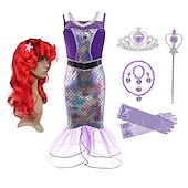 abordables Disfraces de Niña-Niños Chica Vestido Sirena Sin Mangas Rendimiento Disfraz Algodón Vestido de cambio Verano Primavera 3-6 años de edad Azul Piscina Morado